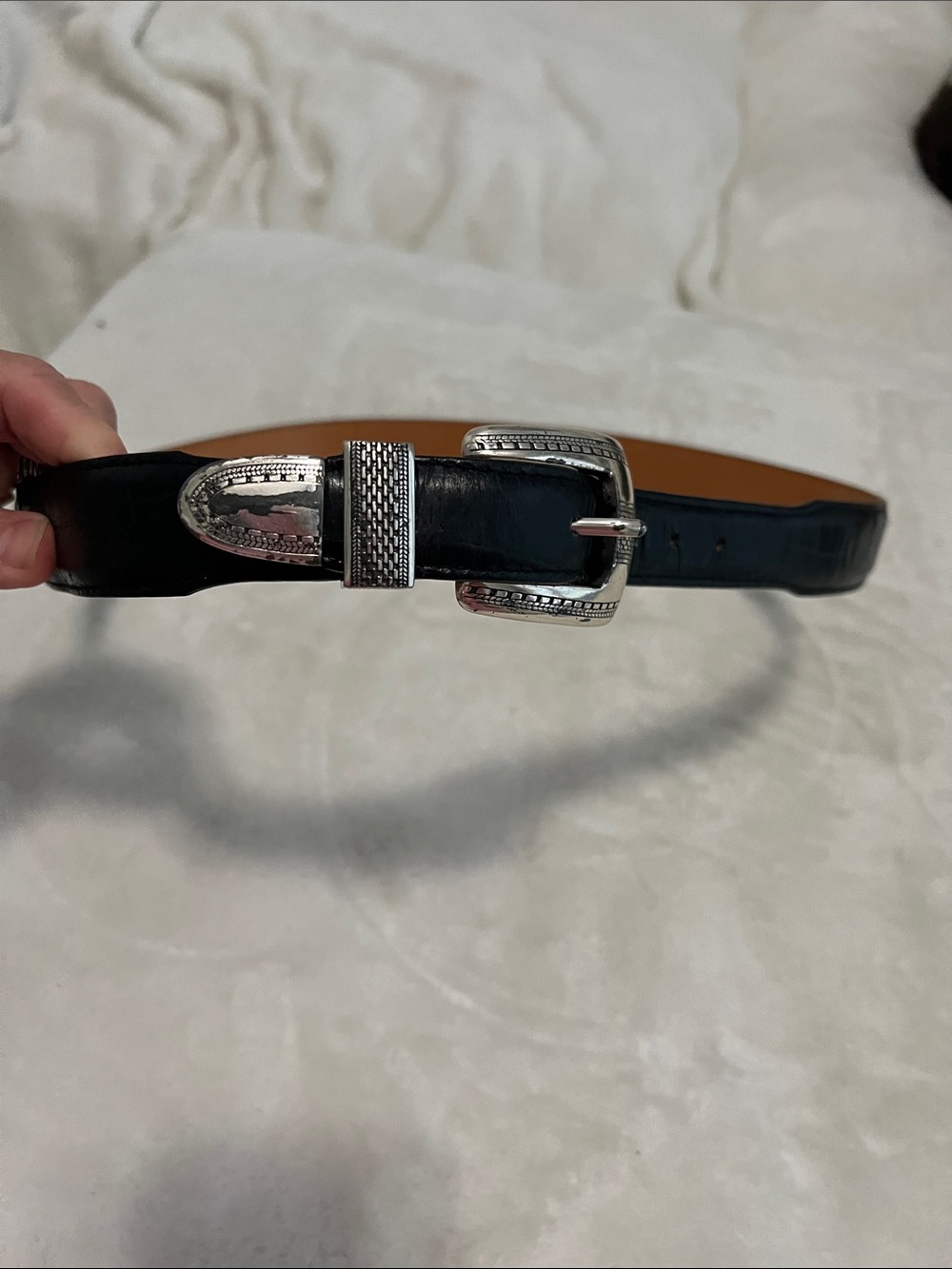 Onyx by Brighton Black Leather Men's Belt with Silver Buckle